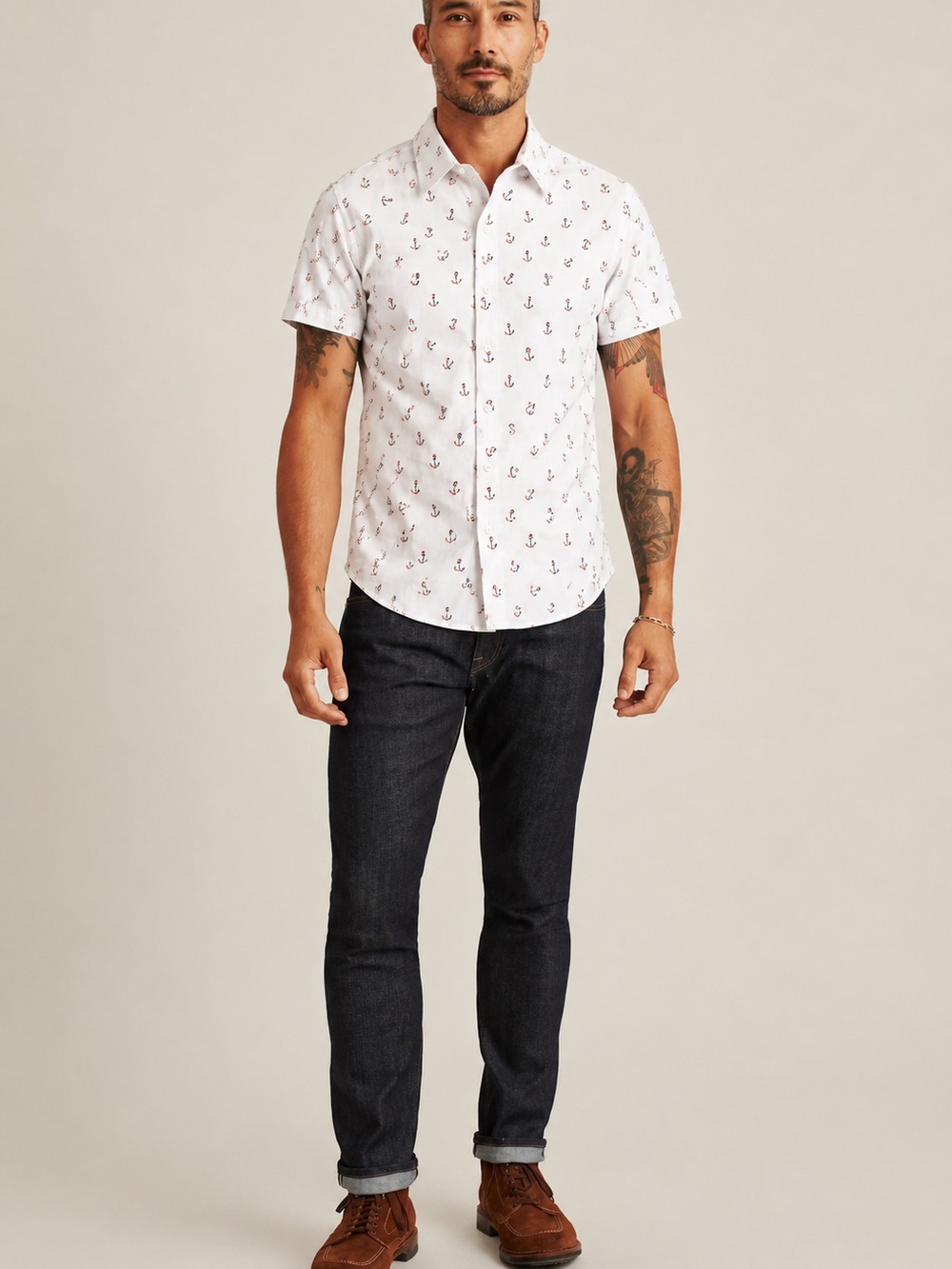 Bonobos Riviera White Anchor Toss Shirt Tailored Fit S NWT
